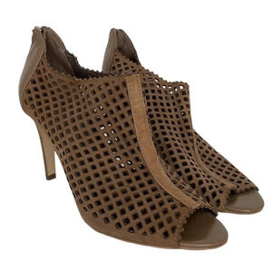 Marc Fisher Heels Women's 8 Brown Perforated Leather Open Toe Pumps Ankle